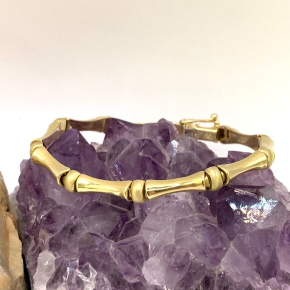 14K Gold Bamboo Estate Bracelet 7" Gorgeous Textured & Shiny J835 - Picture 4 of 7